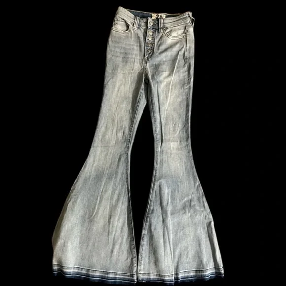 Free People We The Free Irreplaceable Denim Blue Jeans Ultra Flare Wide Stretch - Picture 9 of 12